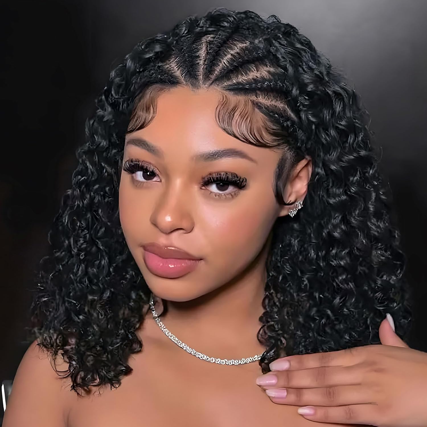 Eyelash Extension Natural Look - Cornrow Braid Bob Wig Deep Curly